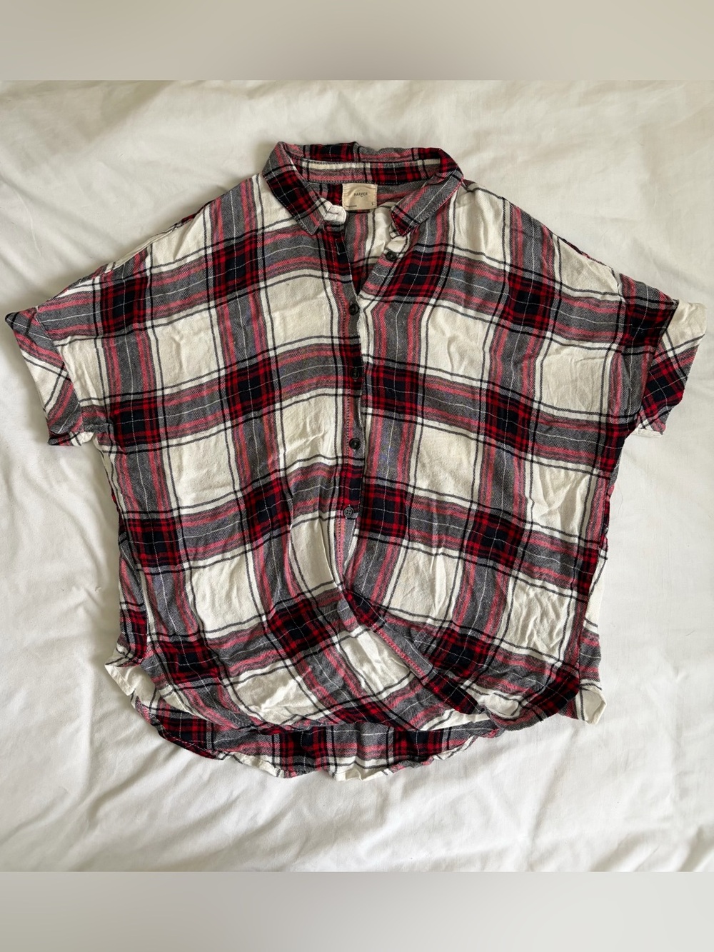 Red and White Plaid Short-Sleeve Shirt